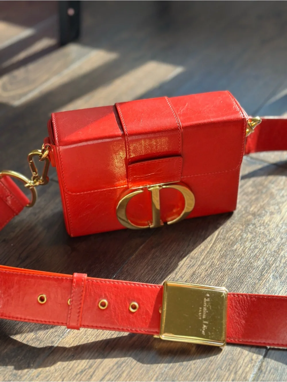 Christian Dior 30 Montaigne Box Shoulder Bag Red Leather - Picture 3 of 15